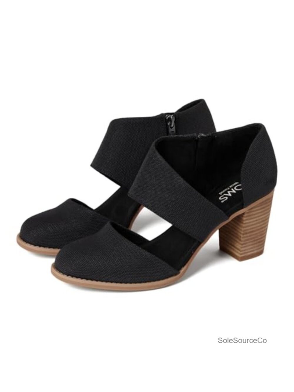 Woven Melange Textile Block Heels Zipper Side Closed Toe Pump